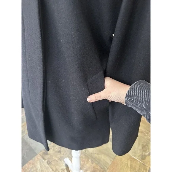 Genuine Fox Fur Collar Trench Coat Jacket Size 12 100% Wool Black Finland​​​​​